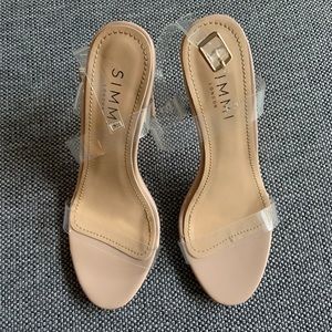 SIMMI Keisha Nude Clear Strappy Slim Block Heel